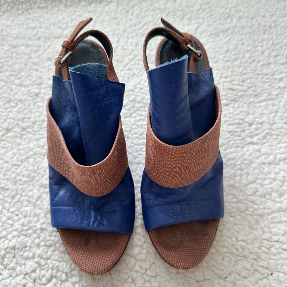 Balenciaga Blue/Brown Leather Open Toe Glove Slingback Sandals Size 35.5 - Picture 4 of 9